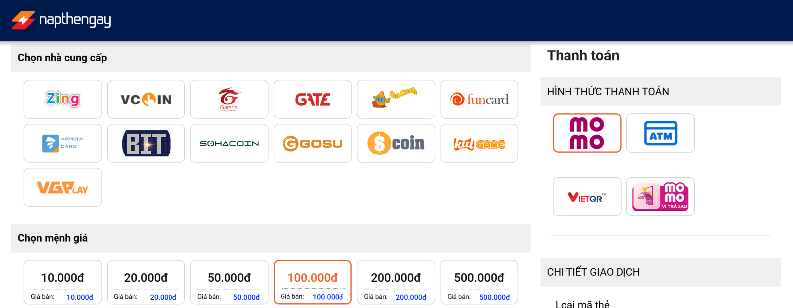 Nạp Scoin qua napthengay.vn