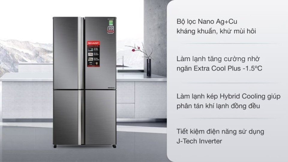 Tủ lạnh 4 cánh Sharp Inverter 520 lít SJ-FX600V-SL