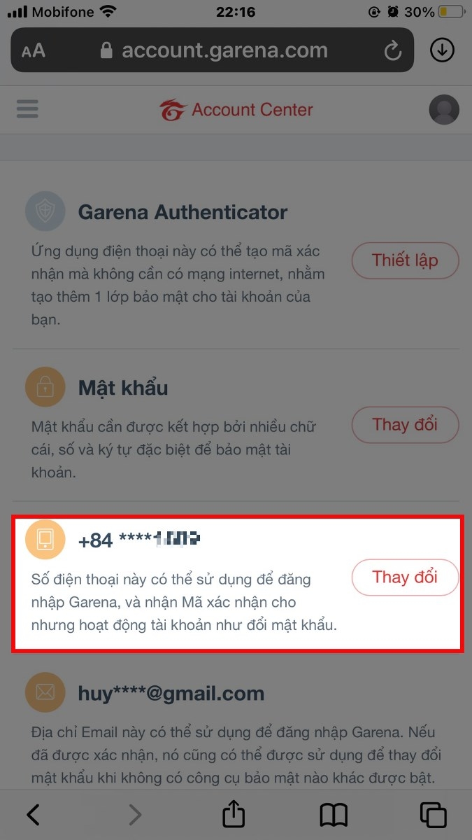 thay đổi số điện thoại Garena - hình 4