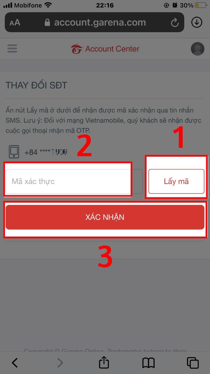 thay đổi số điện thoại Garena - hình 5
