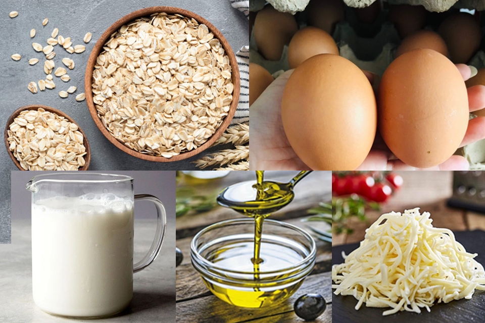 Nguyên liệu làm bánh yến mạch trứng gà.