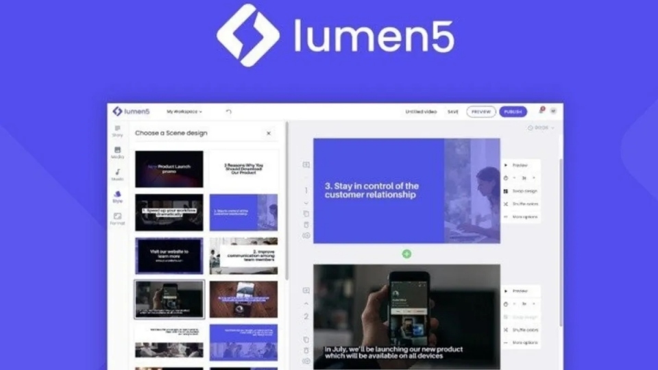 Lumen5 có giao diện trực quan, dễ thao tác và tích hợp kho đa phương tiện chất lượng cao