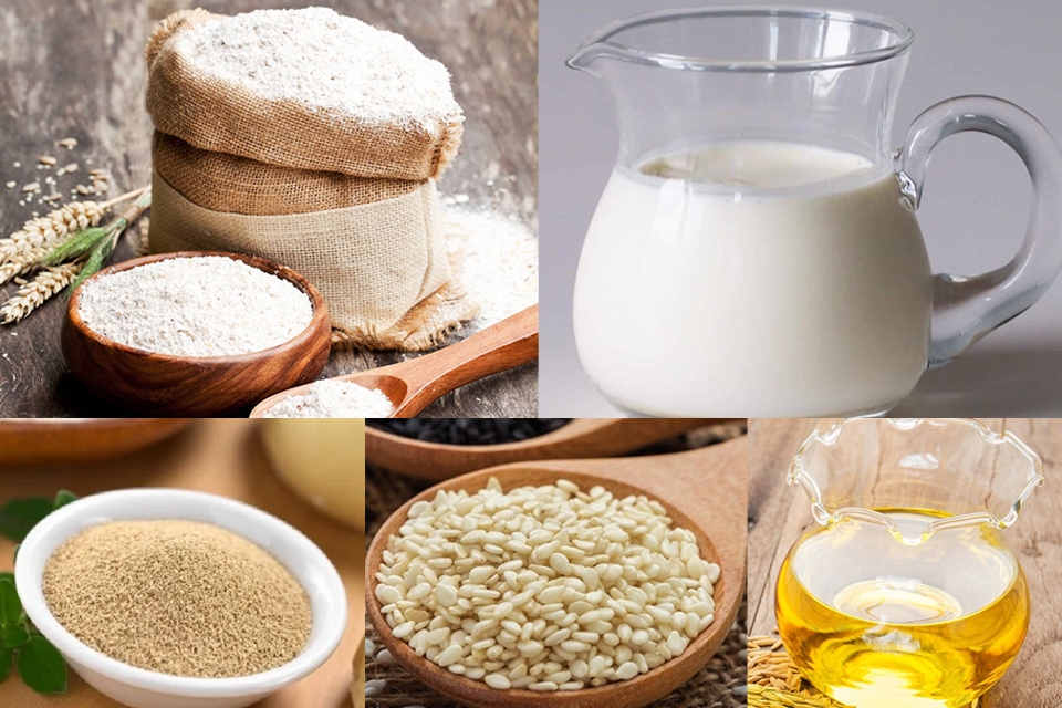 Nguyên liệu cần chuẩn bị cho cách làm bánh tiêu sữa.