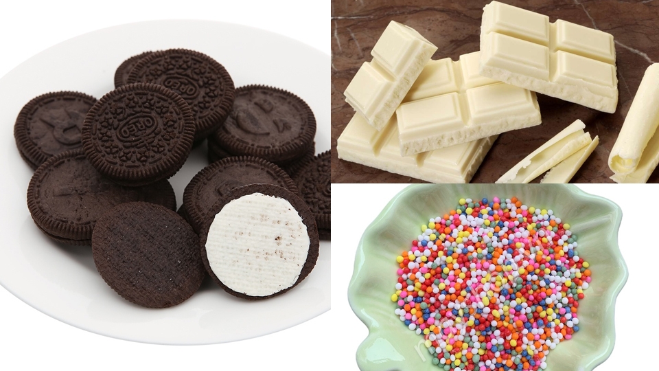Nguyên liệu cần có cho cách làm kẹo mút bằng bánh Oreo.