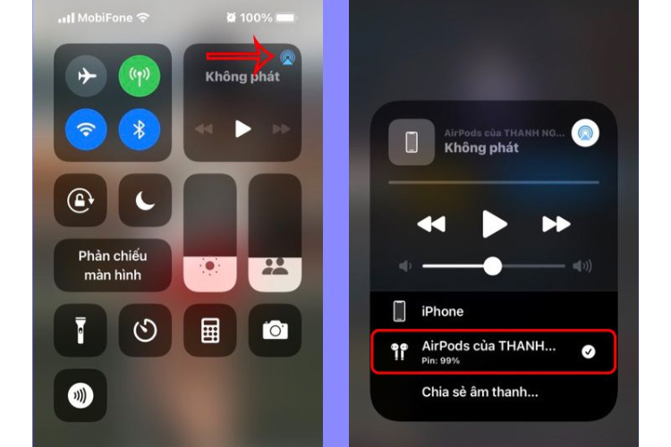 Mở trung tâm điều khiển, chạm vào biểu tượng AirPlay