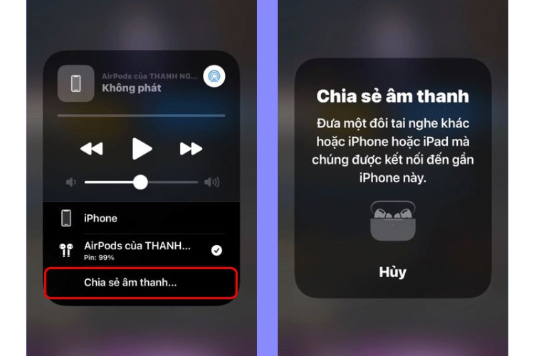 Chọn mục "Chia sẻ âm thanh" xuất hiện dưới cùng