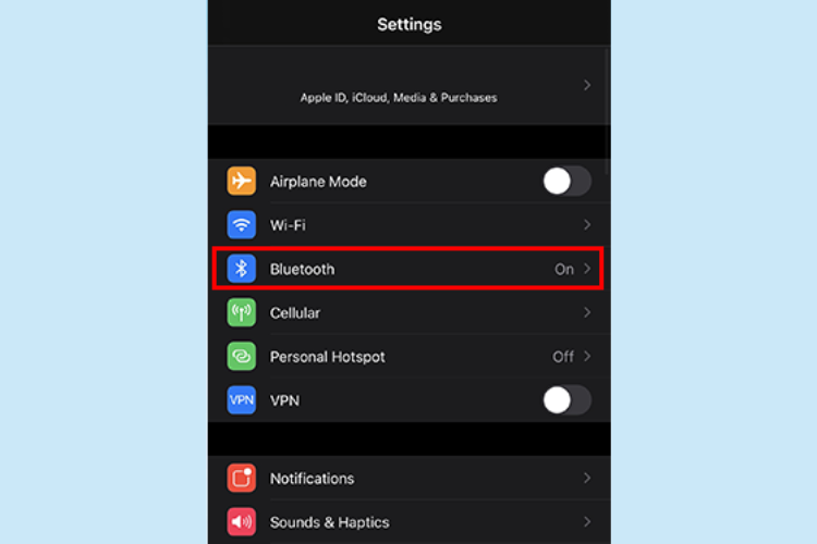 Mở ứng dụng “Cài đặt” và chọn “Bluetooth”