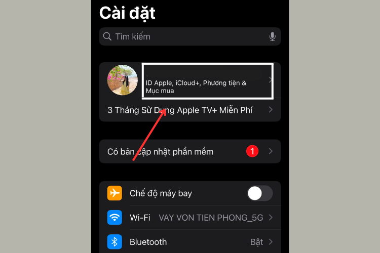 Chọn mục “Thông tin tài khoản iCloud”