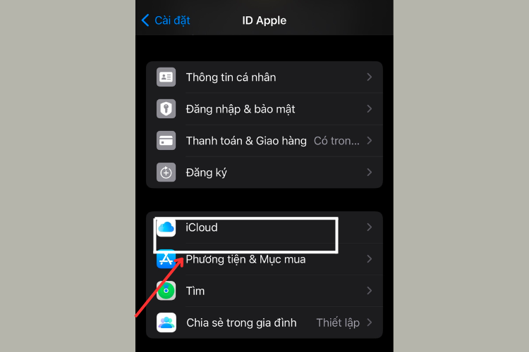 Vào phần “Apple ID”
