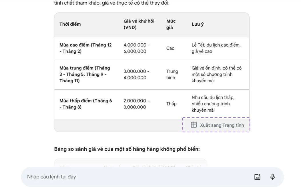 Xuất sang trang tính hoặc tài liệu