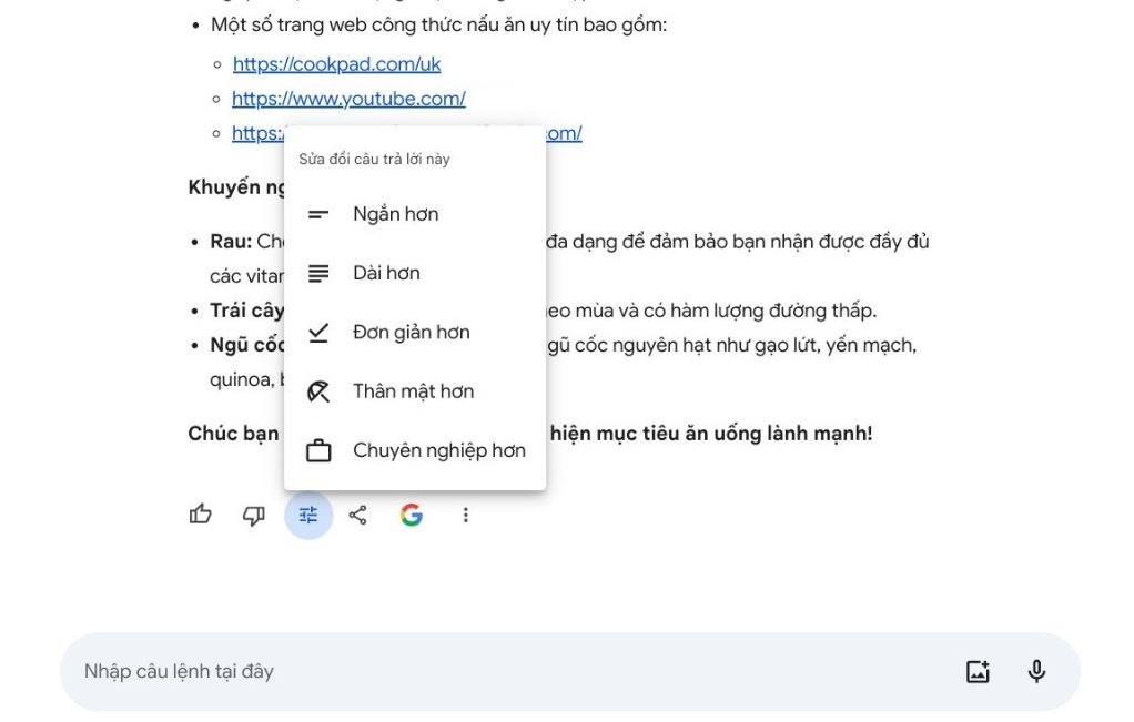 Tùy chỉnh câu trả lời