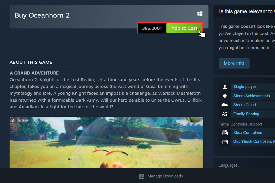 Chọn Add To Cart để thêm trò chơi vào giỏ hàng của bạn