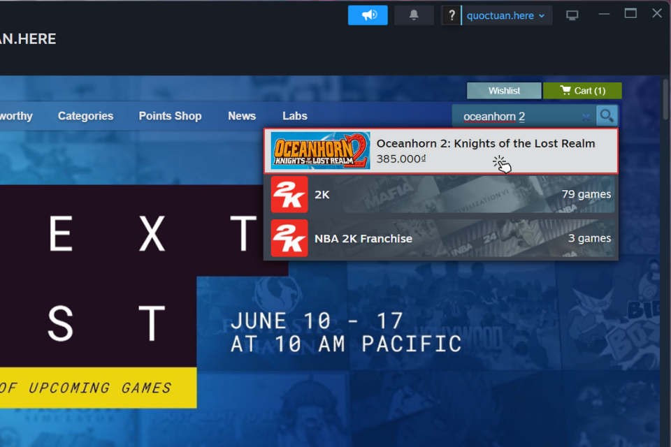 Nhập từ khóa “Oceanhorn 2” vào thanh tìm kiếm