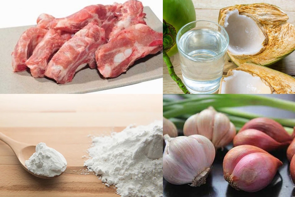 Nguyên liệu làm sốt bánh mì chảo sườn non kho.