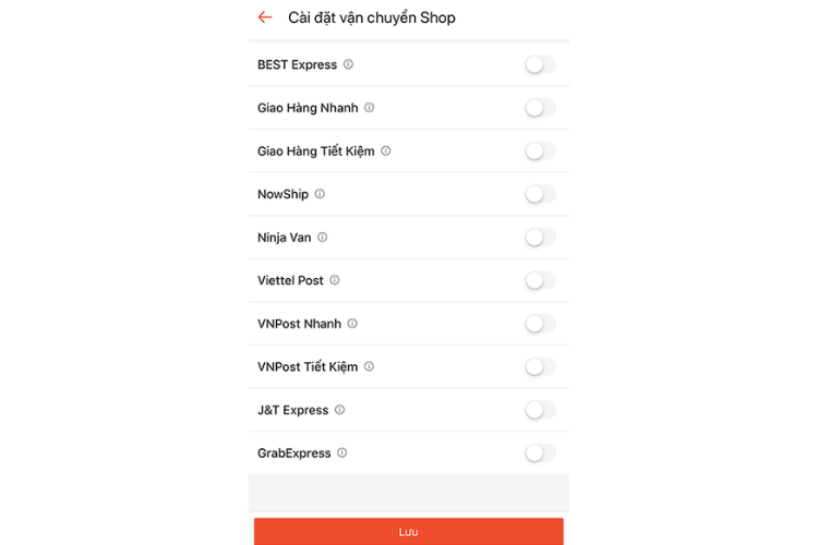 Thiết lập vận chuyển