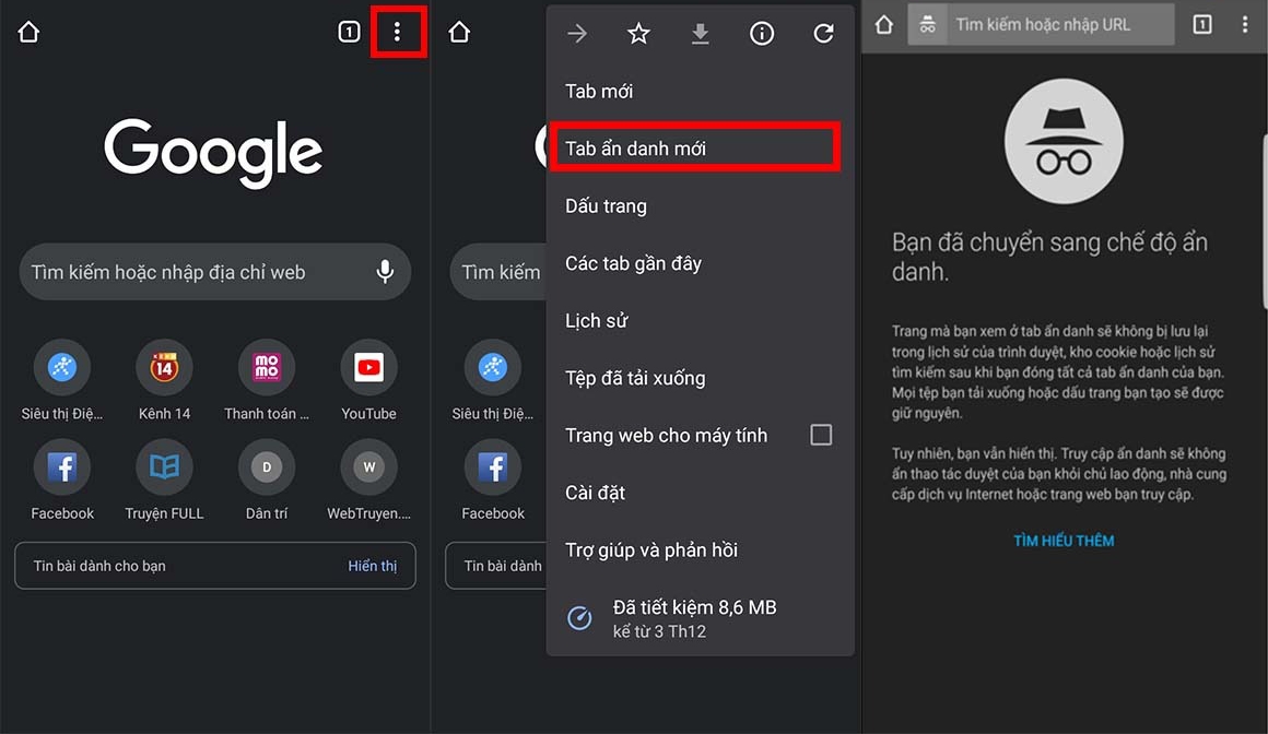 cách tắt chế độ ẩn danh trên điện thoại 3