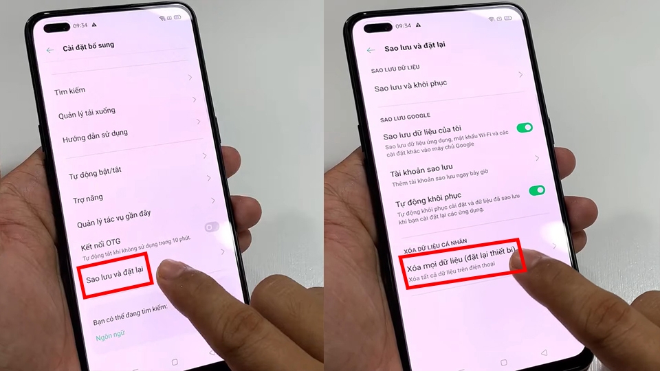 Thực hiện đặt lại về cài đặt gốc