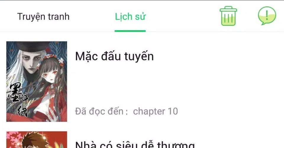 App hỗ trợ thu phóng các trang truyện và có thể xem lại lịch sử truyện