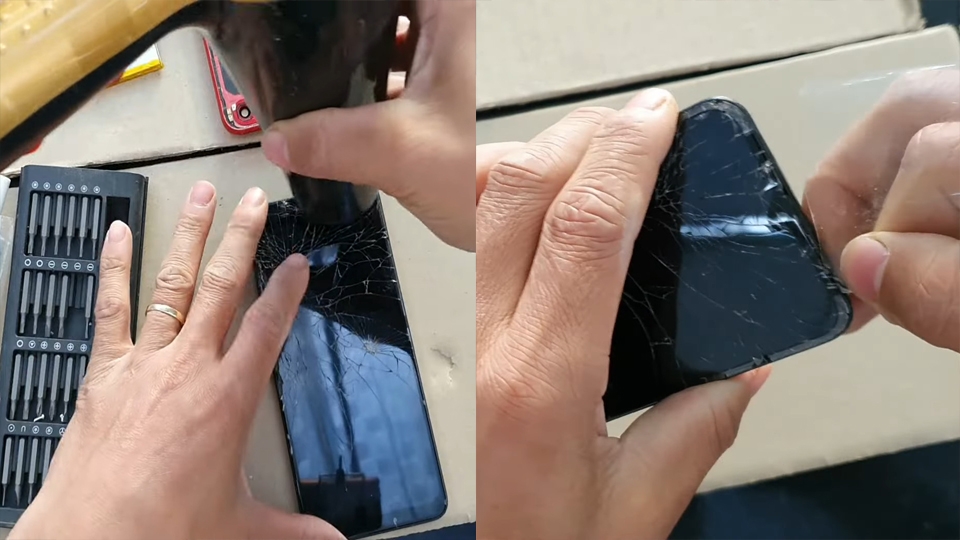 Thực hiện tháo màn hình cũ