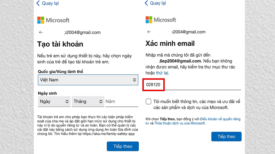Nhập mã xác minh vào ô trống