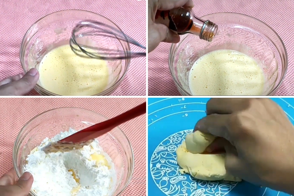 Trộn bột để làm bánh gấu.