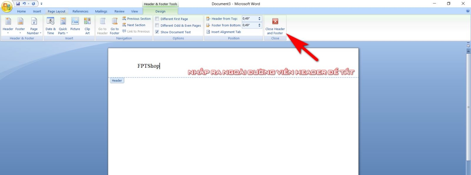 header and footer trong word 10