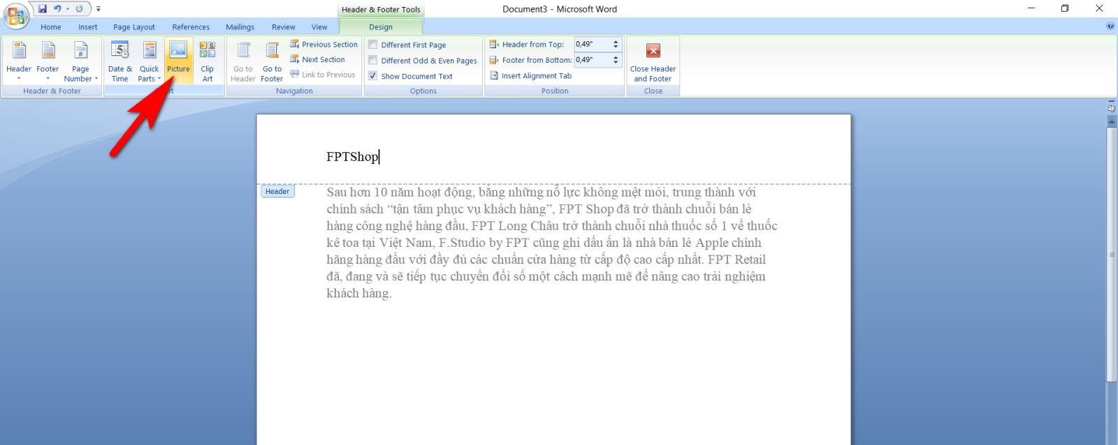 header and footer trong word 8