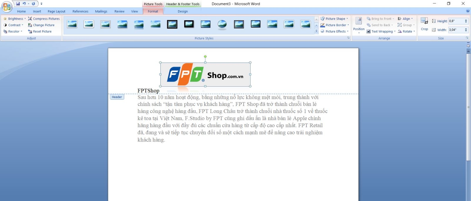 header and footer trong word 9