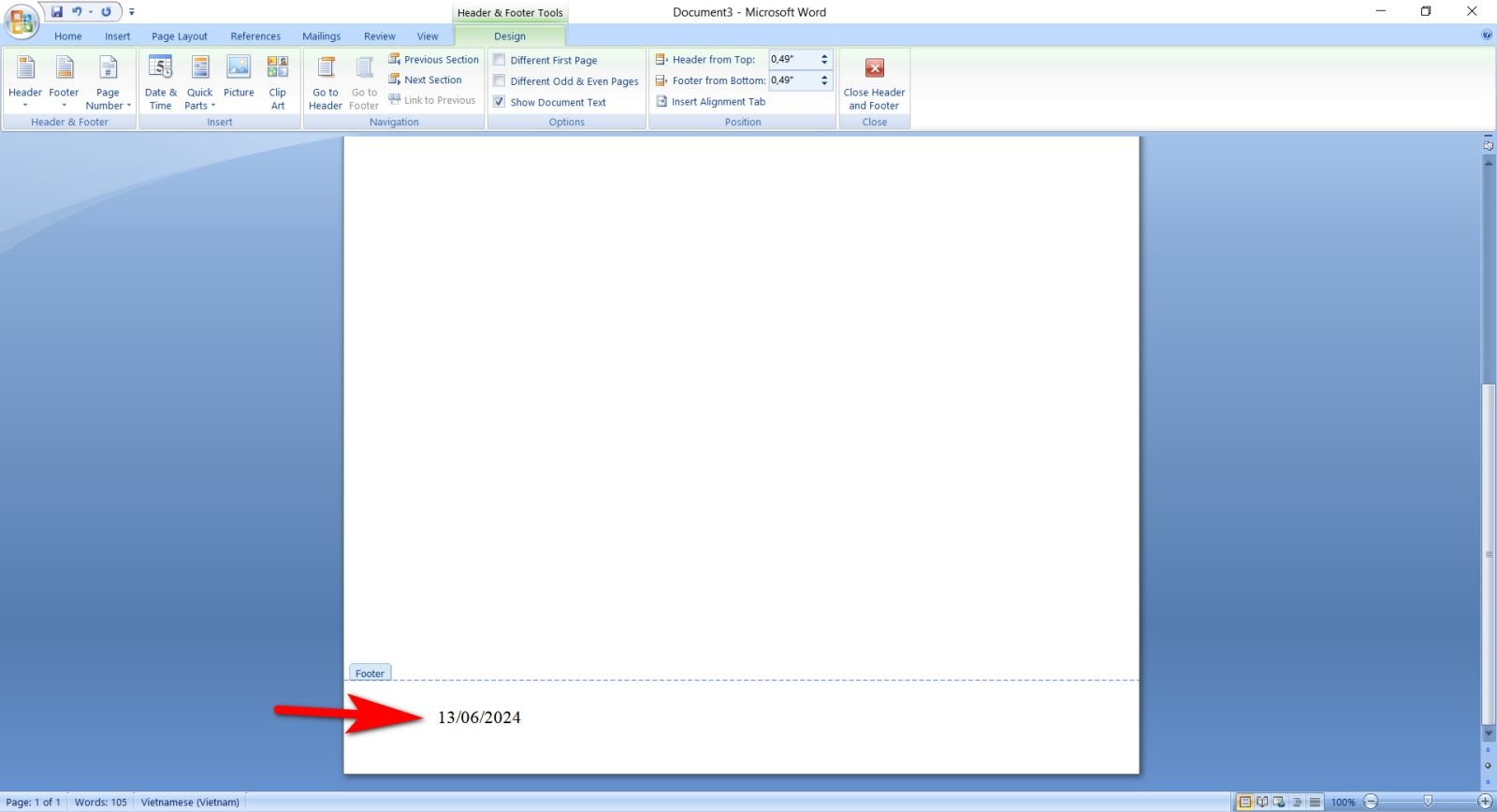header and footer trong word 17