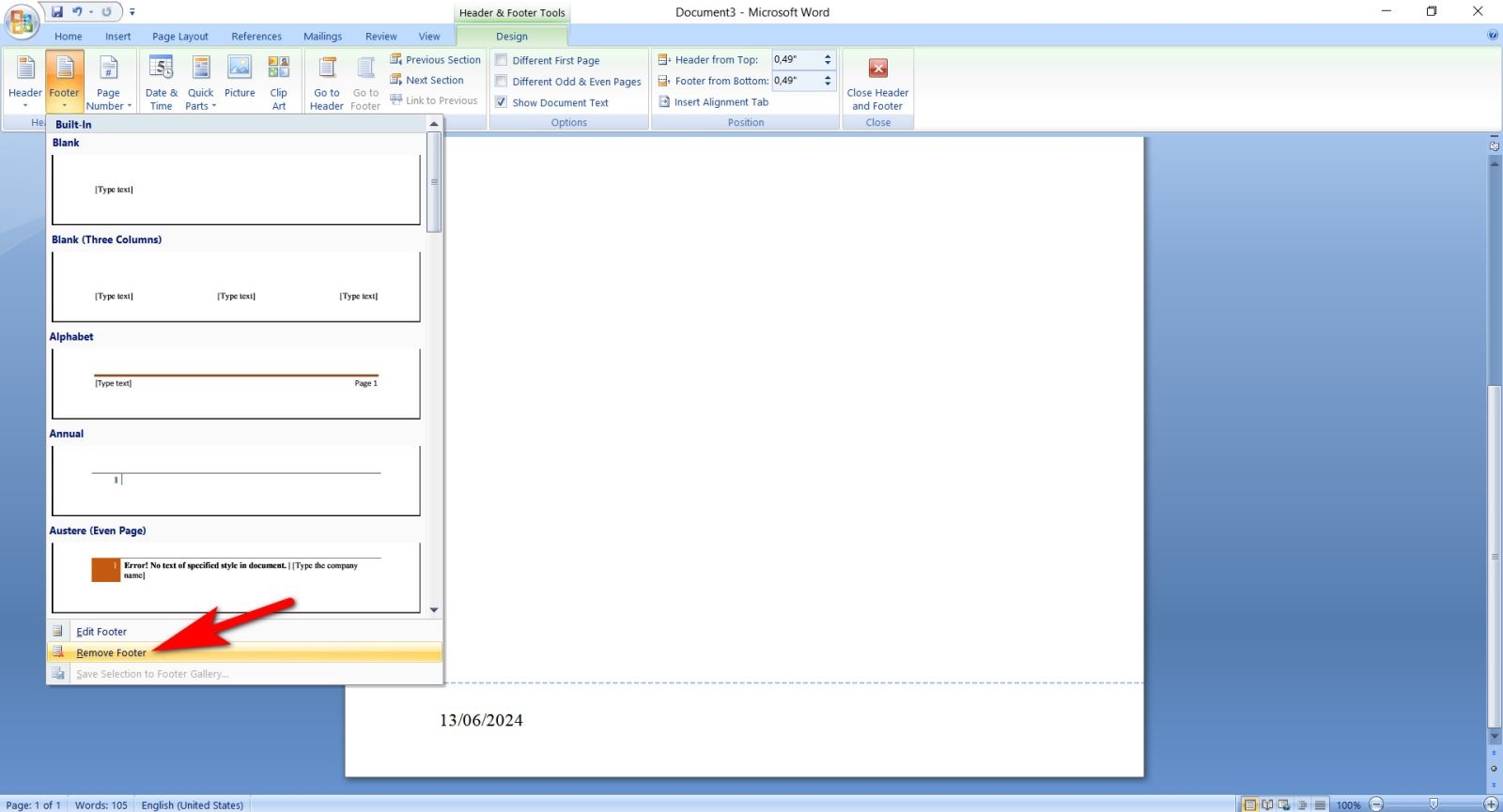 header and footer trong word 12