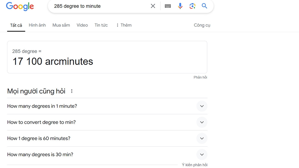 Sử dụng Google để quy đổi