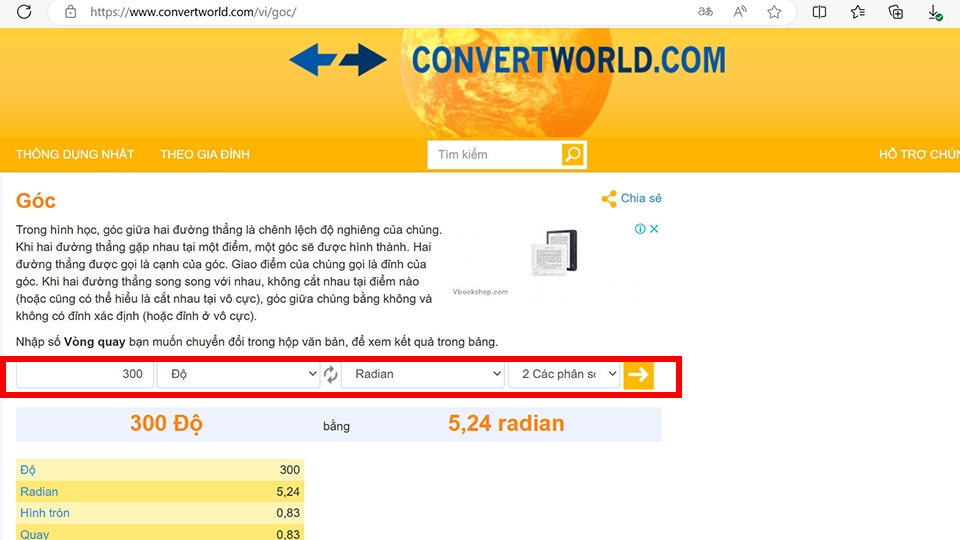 Nhập các thông số muốn chuyển đổi vào các ô trống