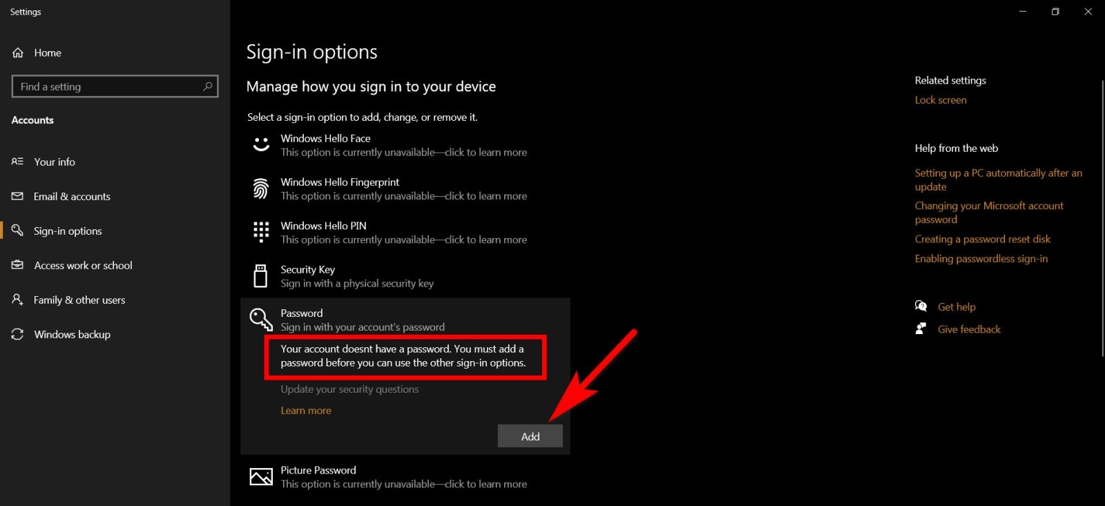 tắt mật khẩu win 10 13