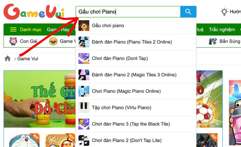 tìm game gấu chơi piano