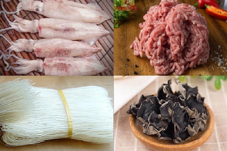 Nguyên liệu cần chuẩn bị để làm mực nhồi thịt chiên