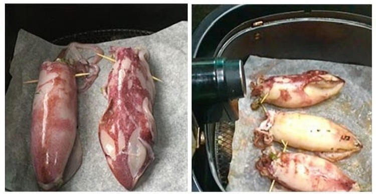 Chiên mực nhồi thịt bằng nồi chiên không dầu