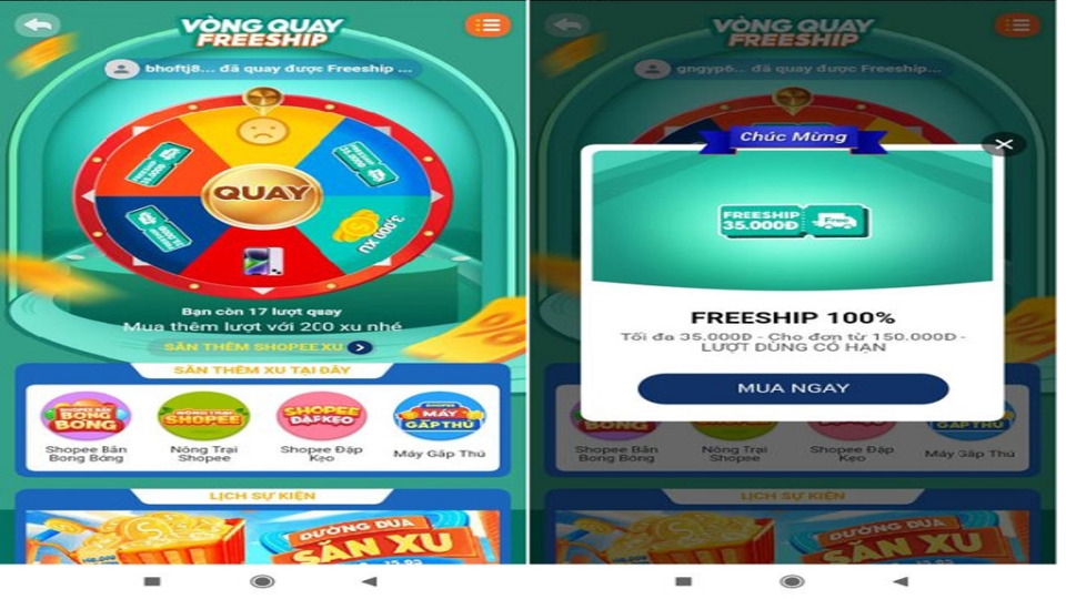 Vòng quay freeship trên shopee.
