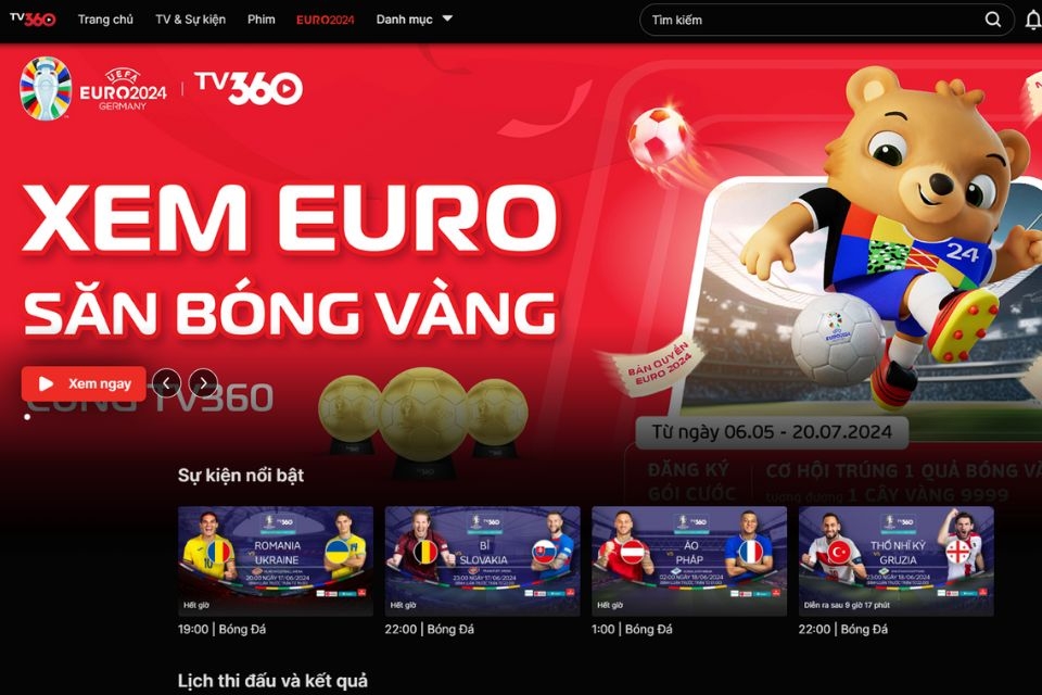 Xem Euro 2024 trên TV360