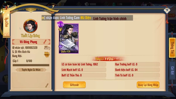 Nhấn vào mục Giftcode.