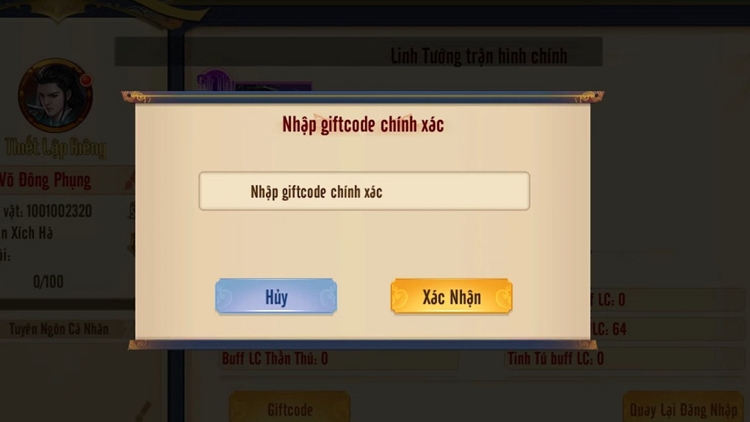 Nhập mã code vào khung trắng và bấm Xác nhận.
