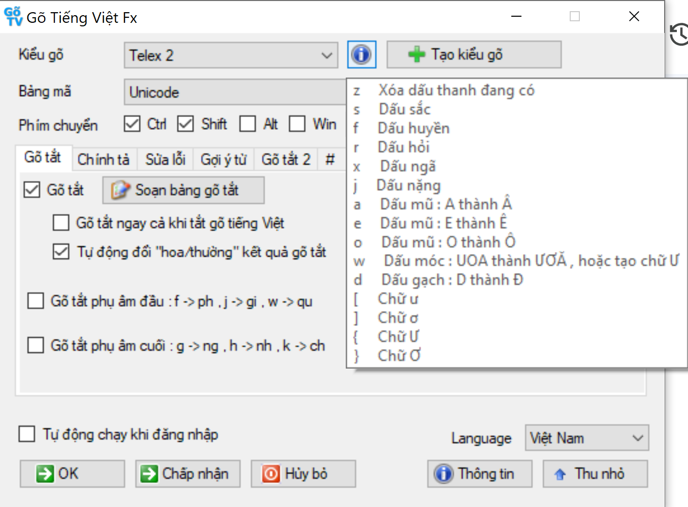 Đọc thông tin kiểu gõ
