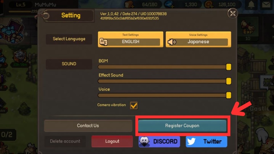 Bước 2: Nhấn chọn nút Register Coupon trên màn hình.