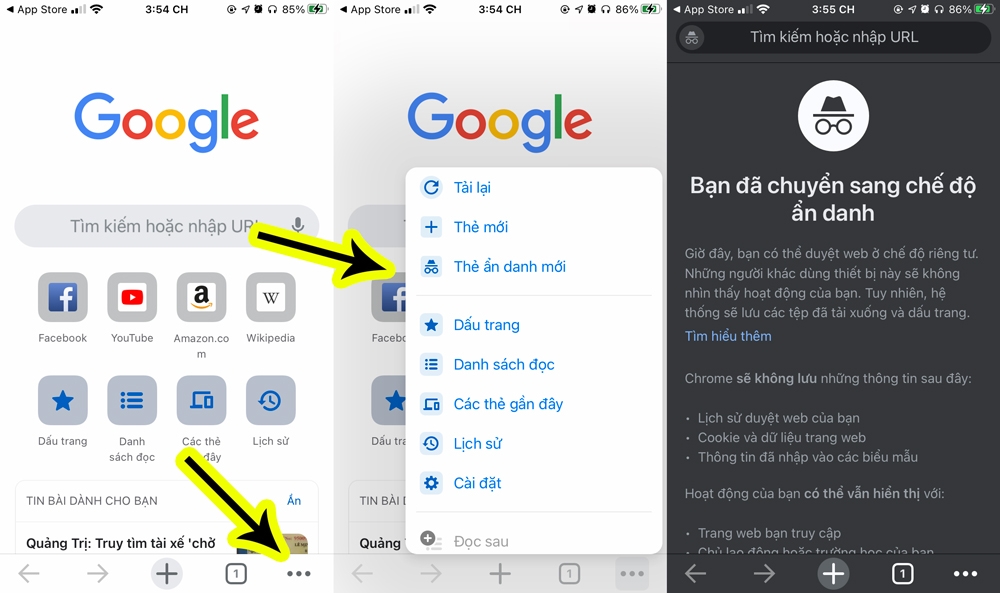 Cách mở tab ẩn danh Chrome trên iPhone