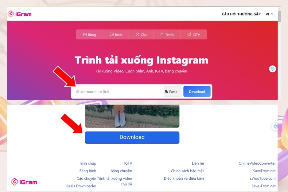 Cách tải ảnh trên Instagram bằng web iGram