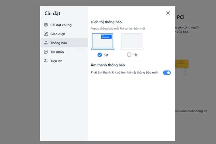 Bật thông báo Zalo web