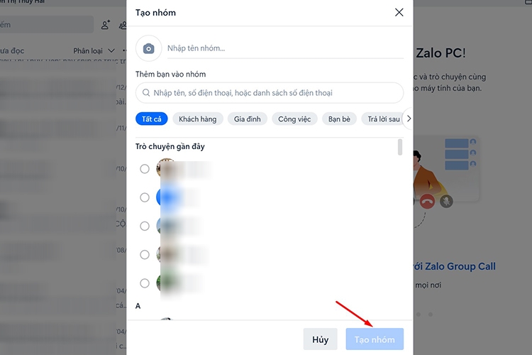 Tạo nhóm chat Zalo 2