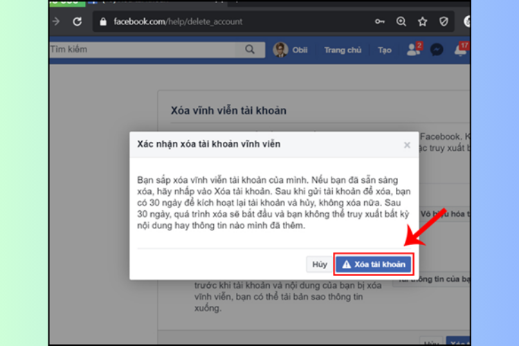 Cách xóa tài khoản Facebook vĩnh viễn trên máy tính