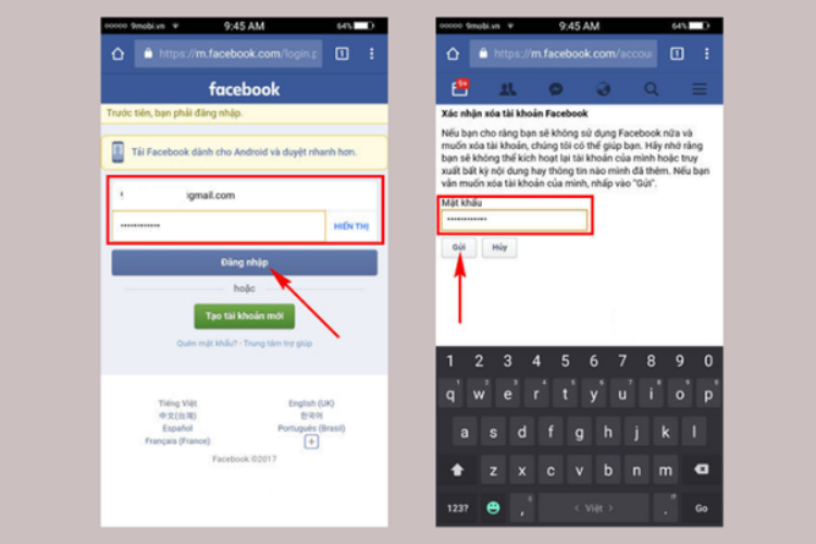Minh hoạ cách xoá tài khoản Facebook vĩnh viễn trên điện thoại Android.