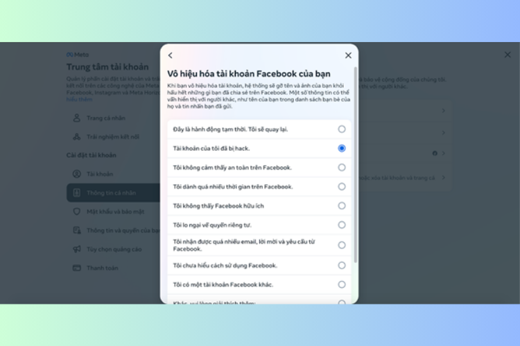 Click chọn “Tài khoản của tôi đã bị hack”