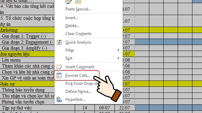 Chọn Format Cells